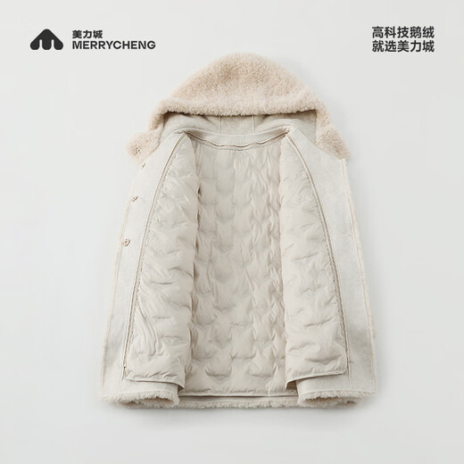 Meili City Xi Mengyao's same style down jacket lambswool hooded windbreaker medium length wide warm goose down jacket goose yellow S