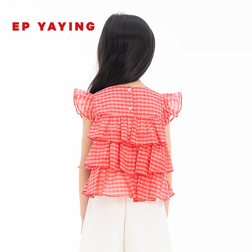 EP YAYING Children's Clothing 2026 Spring Girls New Feifei Sleeve Cake Top Princess Short Style Red 150