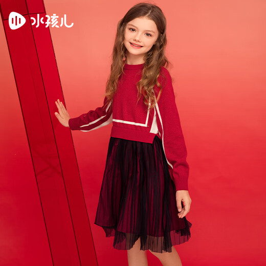 Shuihaier mall same style Shuihaier girls dress 2025 spring new big children knitted skirt red mesh skirt