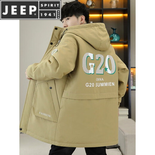 JEEP SPIRIT Windbreaker Jacket Men's Medium Long Cotton Clothes Autumn and Winter Plus Velvet Thickened Jacket Jacket Jacket 320 Black Plus Velvet Plus Thick Jacket XL Weight 120-140Jin Jin is equal to 0.5 kg