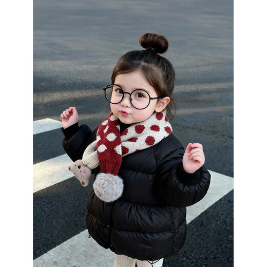 HAL.DUCK Children's Scarf Girls Winter Baby Scarf Red Fashionable Girls Cross Neck Sleeve Boys Neck Protector Warmth Autumn and Winter 3778-Red Pinstripes About 1-8 years old