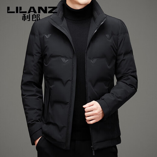 利郎（LILANZ）冬季高端白鹅绒男士立领加厚保暖羽绒服中年短款男装轻薄外套 灰色 M 170
