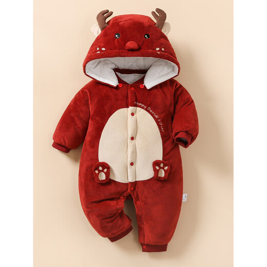 Disney Plush Cotton Clothes Winter Baby One-piece Clothespin Cotton Baby Clothes Thickened Winter Outing Clothes Warm and Cute Full Moon Festive Warm Deer (Mink Velvet) 59cm