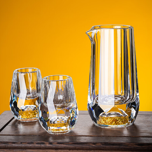 NOTICS crystal diamond faceted gold foil white wine glass set creative turquoise household glass wine dispenser one cup wine cup (1 pot 6 cups) diamond faceted turquoise style