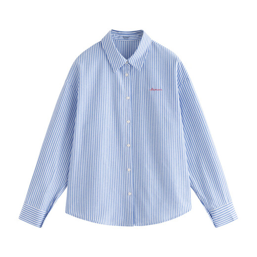 INMAN French commuter striped long-sleeved shirt for women 2026 spring temperament fashionable versatile loose layered shirt light blue striped XL