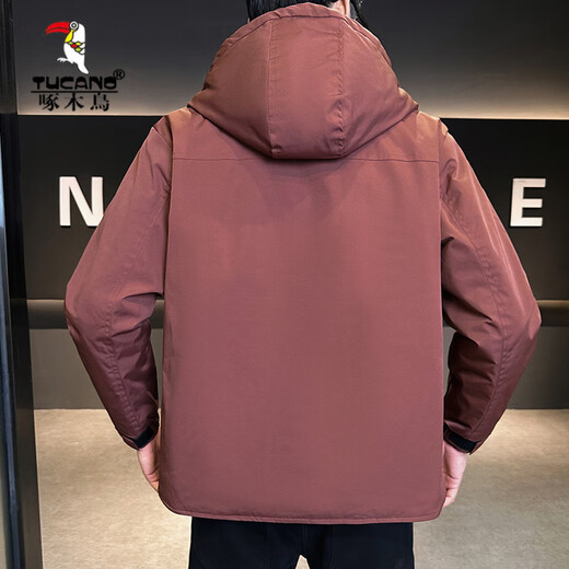 啄木鸟（TUCANO）二棉男装秋冬季2026新款连帽外套男士冲锋衣款夹克夹棉加厚上衣服 黑色 L
