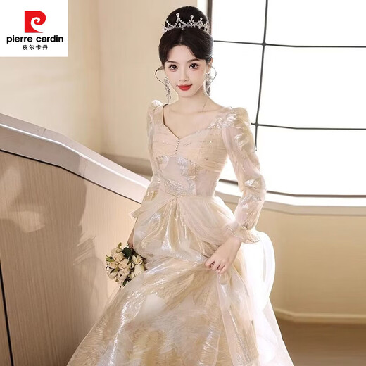 Pierre Cardin evening dress French style adult ceremony annual party host female high-end light luxury niche banquet temperament art test skirt champagne color 2XL