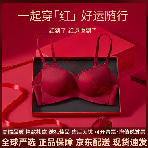 Agent Provocateur Light Luxury Brand Year of the Horse Benming Year Underwear Women's Small Breast Gathering Sexy Large Seamless Wedding Bride Deep V Bra Burgundy-Set 80A 36 (Koi Benming Red)