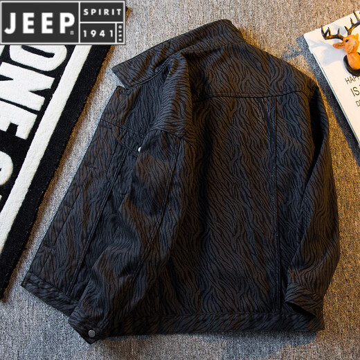 JEEP SPIRIT's new heavyweight zebra pattern jacket men's autumn and winter thickened velvet denim jacket men's warm winter wear JRHP27 XL