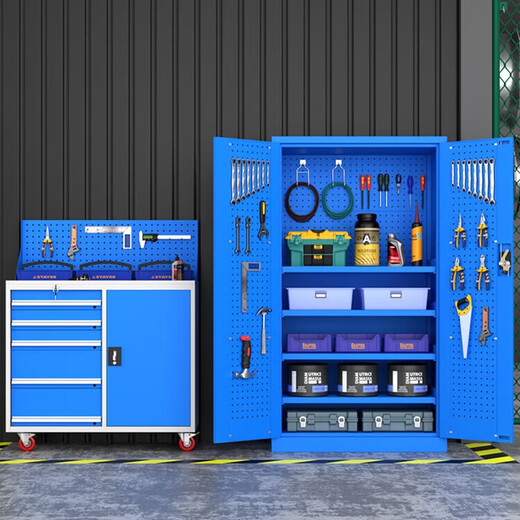 Heavy tool cabinet hardware auto repair locker workshop multi-functional iron cabinet thickened stainless steel storage tool box five drawers and one door/blue and white color combination