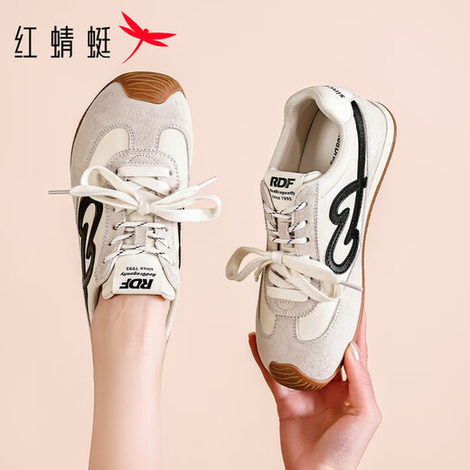 RED DRAGONFLY Women's Shoes Casual Shoes Women's Low-top Lace-Up Versatile Soft-soled Sports Shoes Women's Wear-Resistant Lightweight Comfortable Running Moral Training Shoes WTB162481 Beige (3.5CM) 35