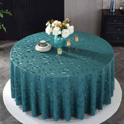 Fantasy thickened no-wash hotel round tablecloth waterproof, oil-proof and scalding home desktop tablecloth style hotel tablecloth Hibiscus flower-dark green 220cm round whole sheet recommended for round tables with a diameter of less than 1.8 meters