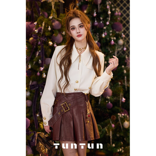 TUNTUN Autumn and Winter Moon White Shirt White Velvet Shirt Women's Light Luxury High-Quality Crisp Satin White Shirt Cream White (Fleet) Ready in Stock S (Brochure Not Included)