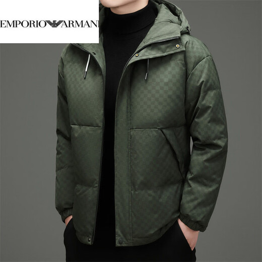 EMPORIO ARMANI Armani 2025, новый пуховик, мужская зимняя куртка с капюшоном, утолщенный белый утиный пух, красивый корейский вариант, модная защита бренда, цвет хаки XL