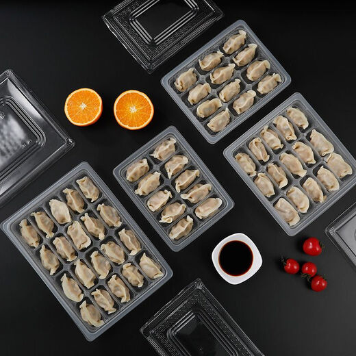 Qinkai disposable dumpling box transparent dumpling box raw dumpling packaging box quick-frozen dumpling box disposable take-out commercial 15-grid transparent thickened dumpling box (600 sets) with lid