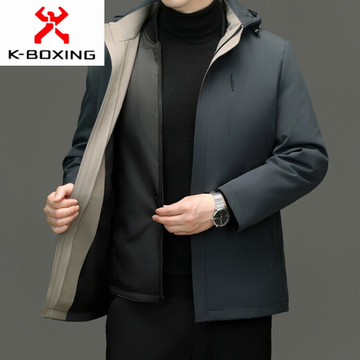 KBXNG Jinba live face down jacket men's autumn and winter hooded removable liner warm duck down jacket men's winter wear navy blue M 170