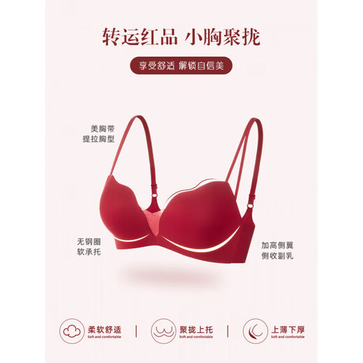 ESSONIO Zodiac Year Red Underwear Set Women's Small Breasts Push Up to Show Bigger Thickening 2026 New Year of the Horse Bra and Panties Bridal Red-Suit-Strengthen Curves 70A/32A (Push-up Model in the Popular Year)