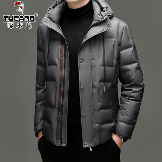 Пуховик «Дятел», мужская зимняя утолщенная теплая куртка на белом утином пуху 90, модная короткая зимняя куртка с капюшоном из флиса с высоким наполнением, RR-YR82506, черный M