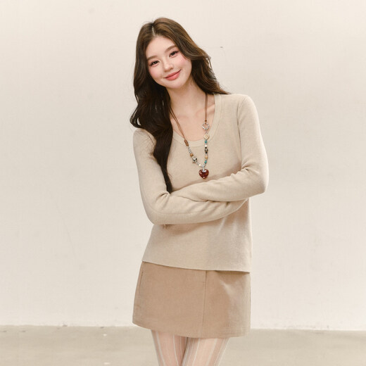 ELEVEN SLEEP apricot sweater bottoming shirt for women winter wear Korean high-end warm top khaki skirt M