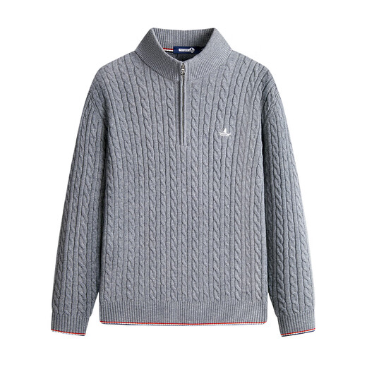 Navigare Italian small sailing three-dimensional cable wool sweater men's autumn and winter pure wool skin-friendly and antibacterial half-open collar sweater Glacier Gray XL is too large