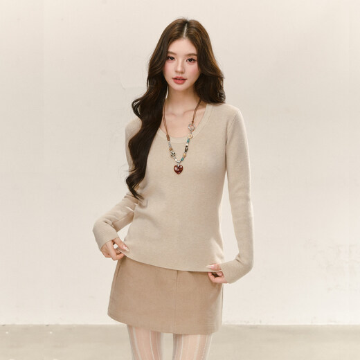 ELEVEN SLEEP apricot sweater bottoming shirt for women winter wear Korean high-end warm top khaki skirt M