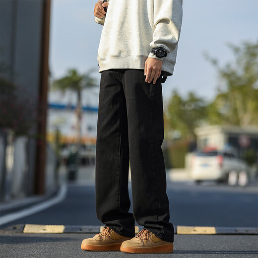 SWAMP AREA American retro loose straight men's autumn and winter washed jeans casual versatile trousers K882 black XL