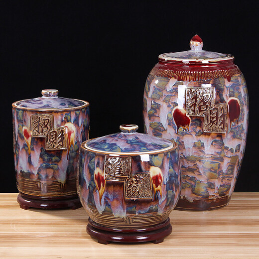 OUOETY Jingdezhen installed rice barrel rice cylinder ceramic cylinder with cover for household use 20 Jin Jin is equal to 0.5 kg 30 Jin Jin is equal to 0.5 kg 50 Jin Jin is equal to 0.5 kg Large water tank moisture-proof oil cylinder Type 1 cornucopia to attract wealth and treasure 20 Jin Jin is equal to 0.5 kg One side brings wealth and one side brings treasure
