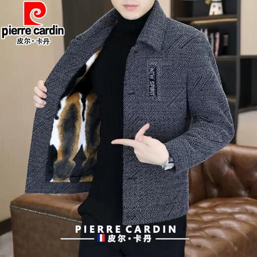 Pierre Cardin Abrigo de lana engrosado de terciopelo para hombre Chaqueta de lana corta y delgada para jóvenes de invierno Chaqueta cálida y atractiva de estilo coreano azul gris M