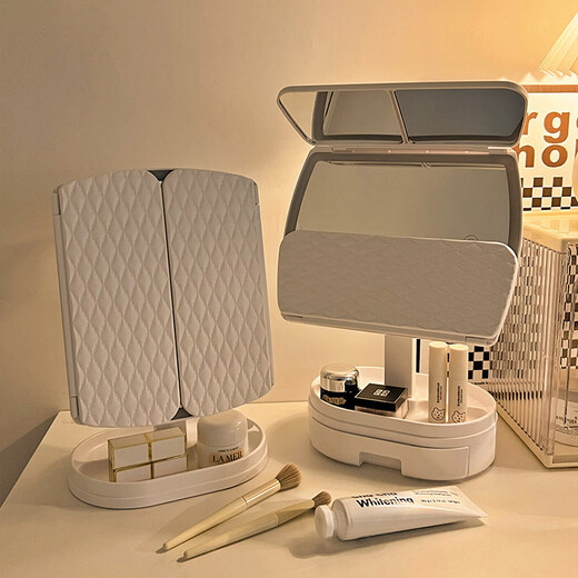 Mirror makeup mirror with light desktop desktop makeup mirror rechargeable LED light birthday gift for girls practical sense upgraded charging model - three-color light + greeting card + gift bag + air bag comb_can write congratulations on your behalf