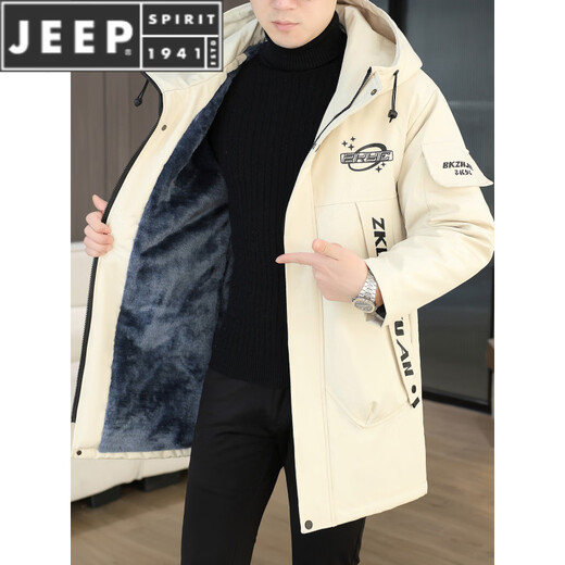 JEEP SPIRIT winter parka men's cotton coat plus velvet thickened jacket men's trendy winter cotton coat mid-length windbreaker warm jacket 682 black plus velvet and thickened M 95-110Jin Jin equals 0.5 kg