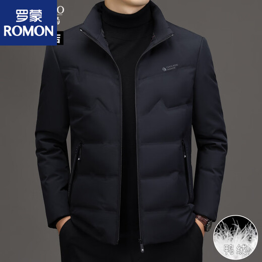 ROMON winter new men's stand-up collar down jacket middle-aged dad thickened warm and cold-proof jacket men's C navy blue thickened and warm XL recommended 135-155 Jin Jin equals 0.5 kg