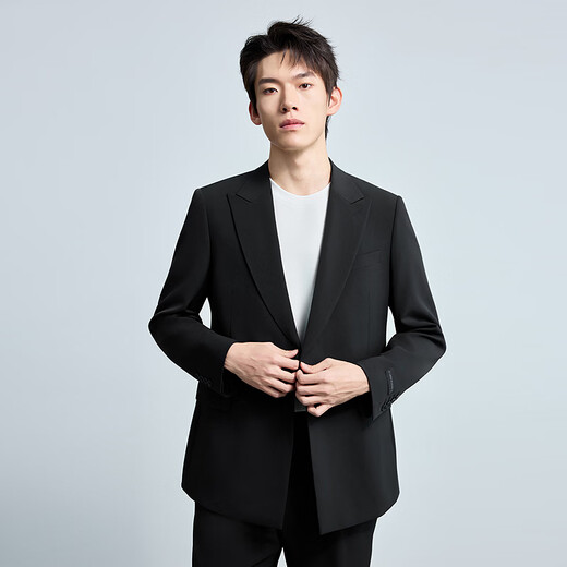 LiLang Youth Business Men's Wear Peaked Collar Suit Stretch Anti-Wrinkle Easy-Care Double-Breasted Suit Two-piece Black (1YA) 165A