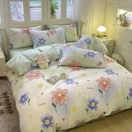 MUJI Class A cotton quilt cover 150x200cm household skin-friendly bed sheet quilt cover and fitted sheet four-piece bed set for all seasons Lianlianhuayu soft and skin-friendly comfortable and breathable 2.0m bed sheet four-piece set/quilt cover 220*240cm