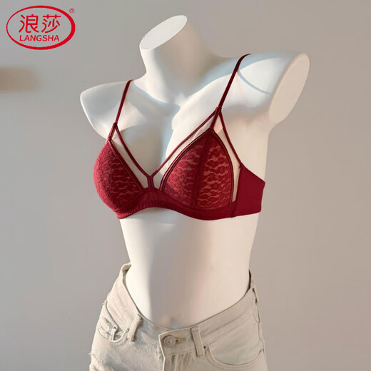 LangSha Wireless Bra Set Year of the Horse New Year Red Sexy Lace Small Breast Gathering Year of the Zodiac French Thin Bra Set Red Single Piece 70A 32/70AB