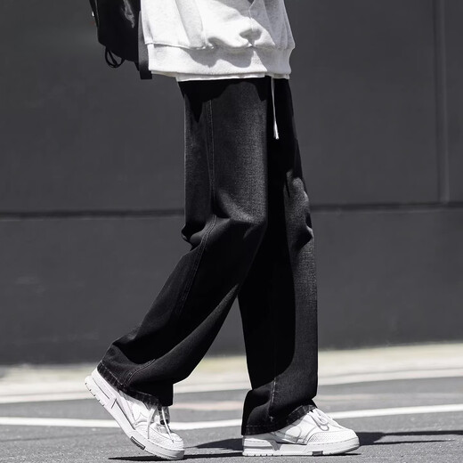 Woodpecker (TUCANO) loose straight jeans for men in autumn and winter American fashion brand high street boys' pants plus velvet thickened wide-leg pants black gray M recommended 105-130Jin Jin equals 0.5 kg