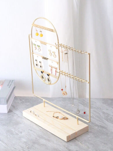 Fantasy simple jewelry storage rack makeup table metal bracelet necklace display rack 4-layer earring jewelry rack desktop entrance hall oval square black