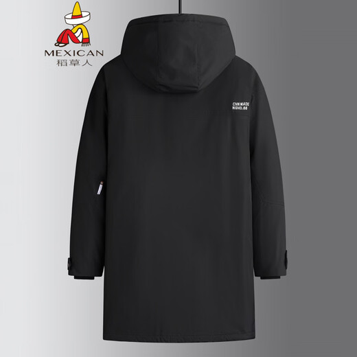 Scarecrow Fat Brother 2025 Winter New Men's Mid-Length Down Jacket Thickened Warmth Windproof Plus Fat Plus Size Hooded Black 5XL