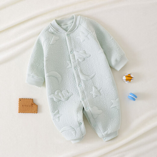 AMI baby autumn and winter jumpsuit newborn three-layer warm cotton padded baby long-sleeved air cotton romper yellow star moon 90cm