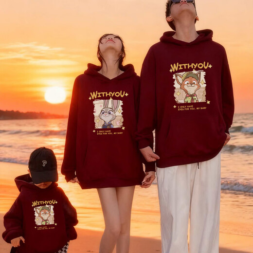 Red parent-child clothing for a family of three or four 2026 new year new mother and child winter clothing Judy Nick children's sweatshirt jacket big red hooded (plus velvet style) 90 cm for boys