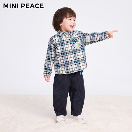 MiniPeace counter same style PEACEBIRD children's clothing toddler plaid shirt autumn and winter boys casual top bright blue 90