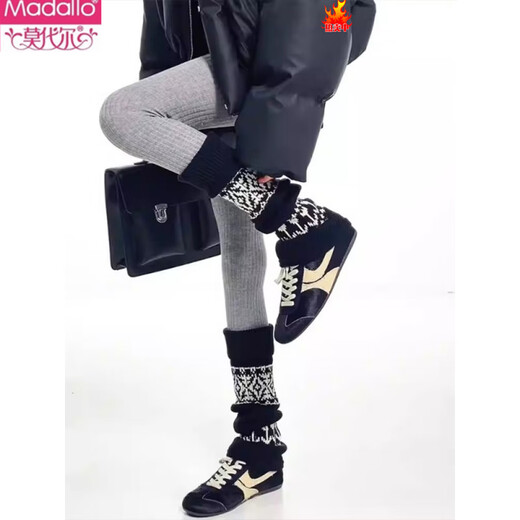 Modal Fair Isle socks autumn and winter thickened pile socks with pantyhose thickened warm slimming wool calf sleeves stockings dark gray 1 pair one size fits all Fair Isle style/soft wool feel