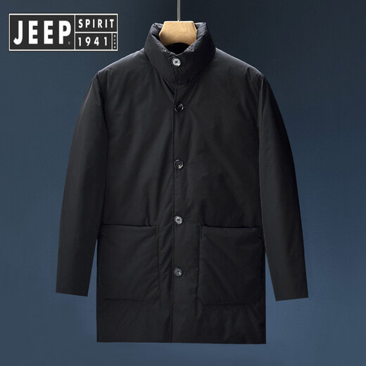 JEEP SPIRIT 90 white duck down simple and fashionable stand-up collar new winter thickened high-end warm mid-length down jacket outer black XL