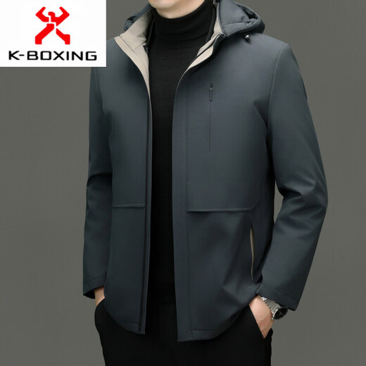 KBXNG Jinba live face down jacket men's autumn and winter hooded removable liner warm duck down jacket men's winter wear navy blue M 170