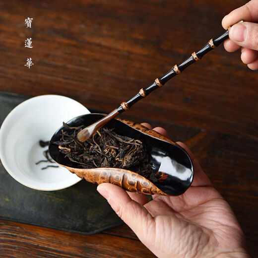 GOTOVANG Natural Purple Bamboo Tea Ceremony Three-piece Set Inlaid Horn Tea Tea Needle Bamboo Shelves Handmade Bamboo Tea Ceremony Accessories Purple Bamboo Tea Ceremony Three-piece Set