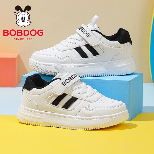 BOBDOG children's shoes spring children's sneakers casual all-match white shoes boys low-top running shoes 101561036 white/black 35