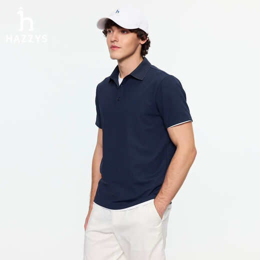 HAZZYS Men's Clothing 2026 New Summer Moisture Absorption Quick Drying/Sunscreen UPF50+/3A Antibacterial Short Sleeve Polo Men's Dark Navy Blue DN M (170/92A 46)