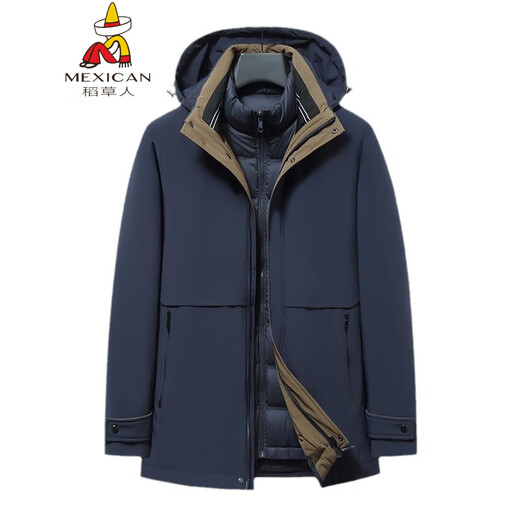 稻草人胖子哥2025可脱卸内胆羽绒服男冬季大码加厚保暖三合一冲.锋衣外 黑色 5XL 200-210斤