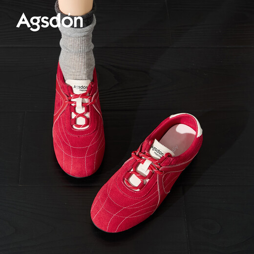 Agsdon moral training shoes women's personalized casual color matching sports shoes soft sole lace-up casual shoes for women B161126 red 36