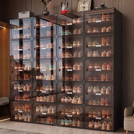 Fantasy shoe cabinet storage cabinet door shoe storage integrated wall shoe rack transparent shoe box storage box light luxury tea transparent door large capacity 2 rows 10 layers of gray (approximately 40 pairs of shoes)
