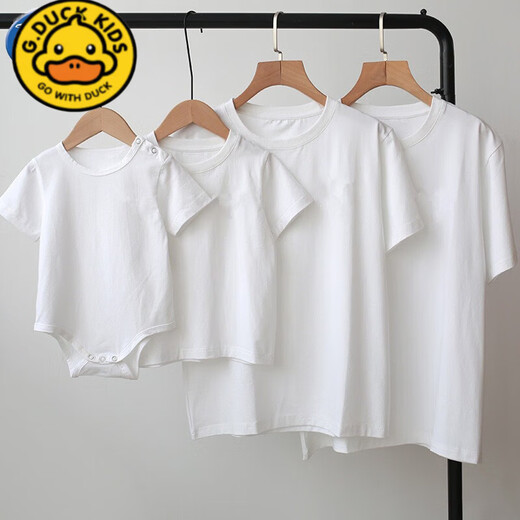 G.duck2025 white parent-child clothing for a family of three and four babies pure cotton short-sleeved T-shirt family photo studio photo T-shirt white T-shirt (fine cotton) adult L size (125-145Jin Jin is equal to 0.5 kg)